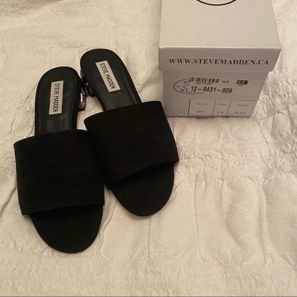 NEW Steve Madden Black Flat Sandals with Jewel Bottom in Box - Picture 5 of 5